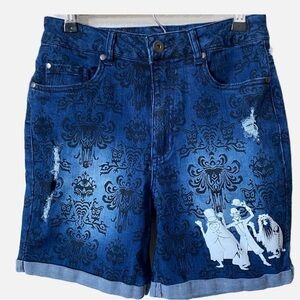 Disney, Haunted Mansion Hitchhiking Ghosts Distressed Wallpaper Denim Sh…